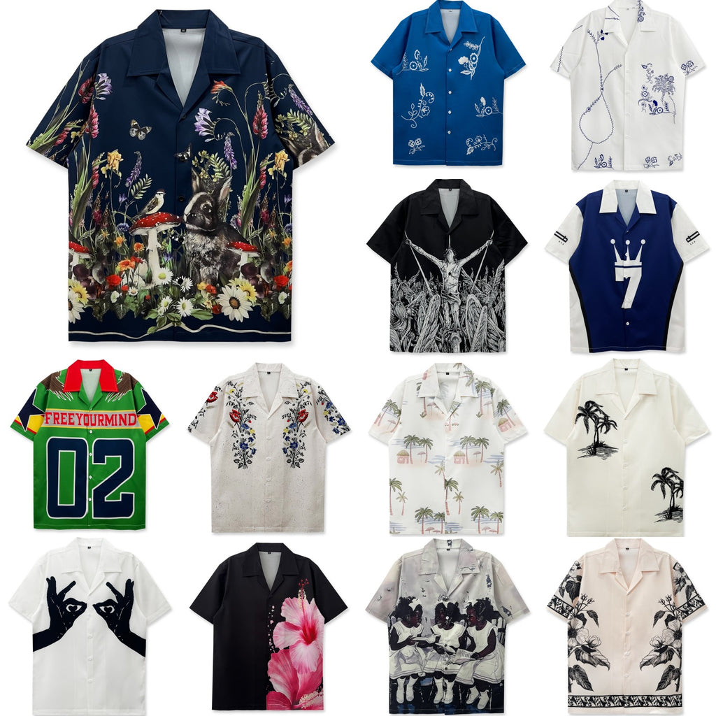 Floral Loose Men's Digital-Print Short-Sleeve Shirt