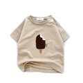 Crew-neck Korean-style Ice-cream Embroidery Short-sleeve Top