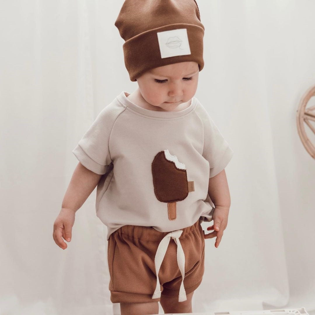 Crew-neck Korean-style Ice-cream Embroidery Short-sleeve Top
