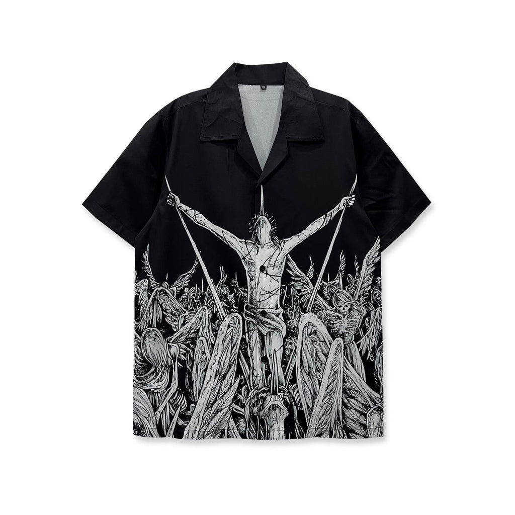 Floral Loose Men's Digital-Print Short-Sleeve Shirt