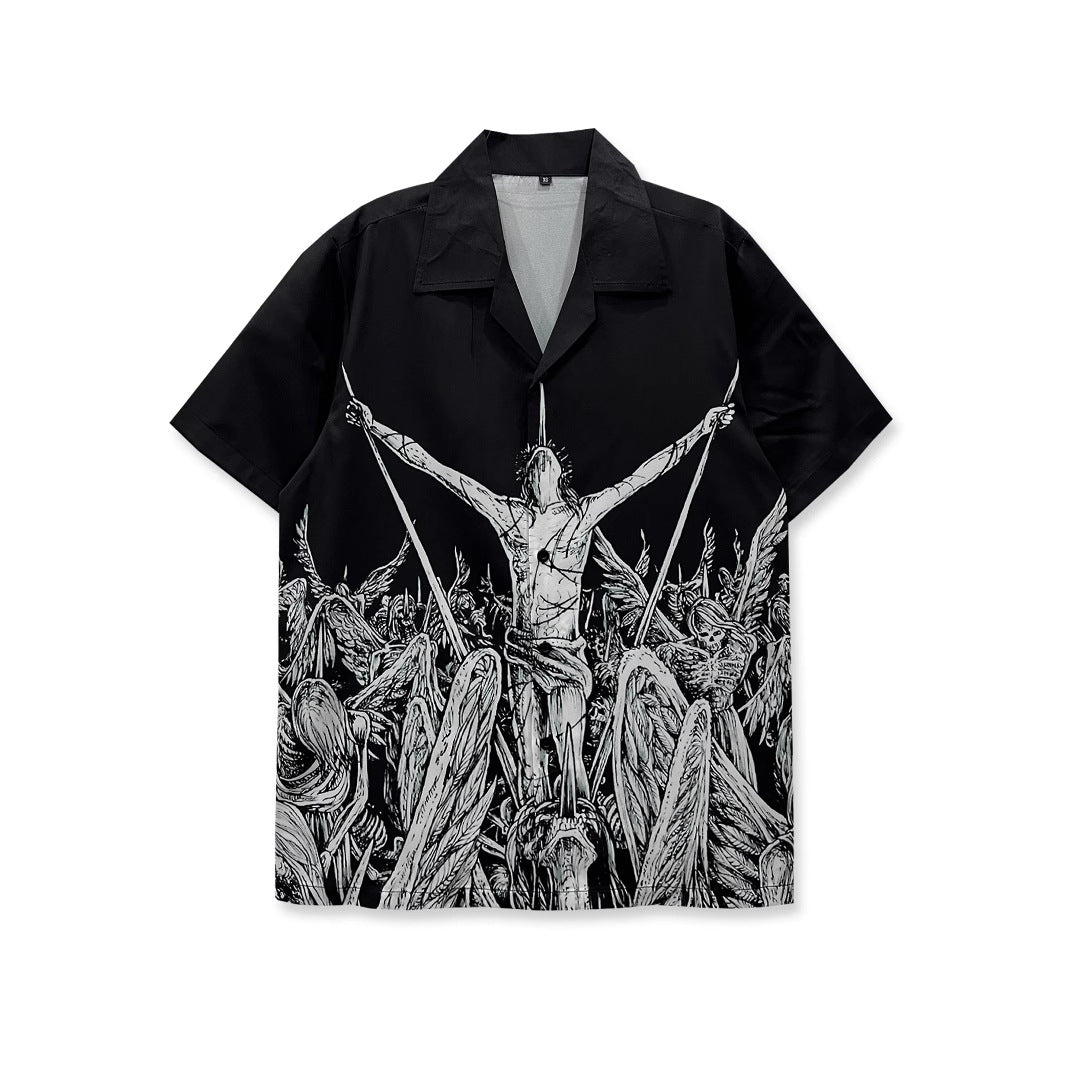 Floral Loose Men's Digital-Print Short-Sleeve Shirt