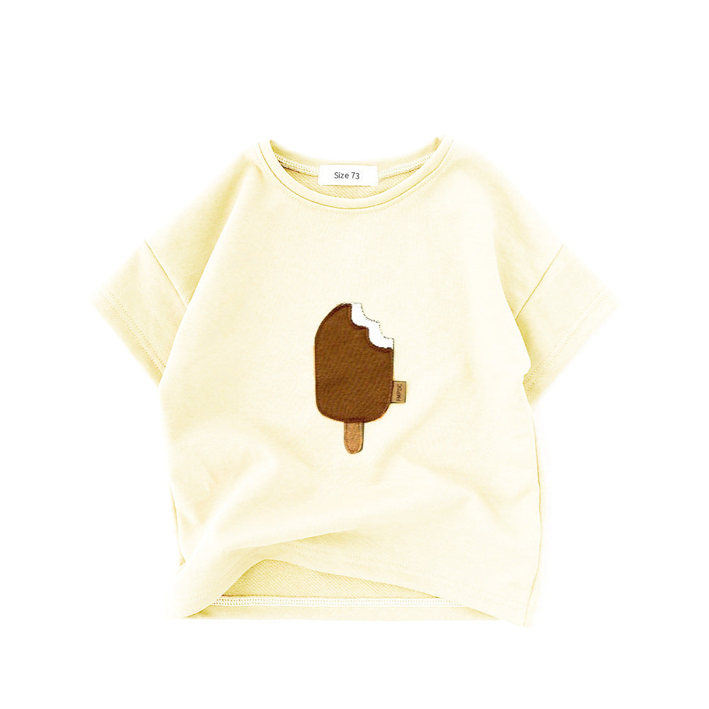 Crew-neck Korean-style Ice-cream Embroidery Short-sleeve Top