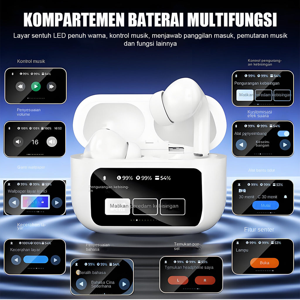 TWS Smart LCD Touch Screen Bluetooth 5.4 Headset Wireless Headphones Earbuds UK