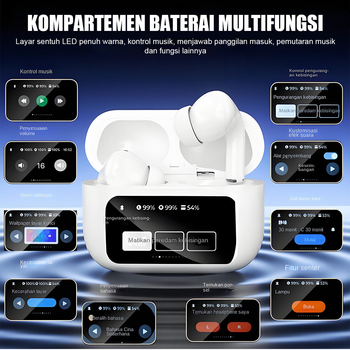 TWS Smart LCD Touch Screen Bluetooth 5.4 Headset Wireless Headphones Earbuds UK