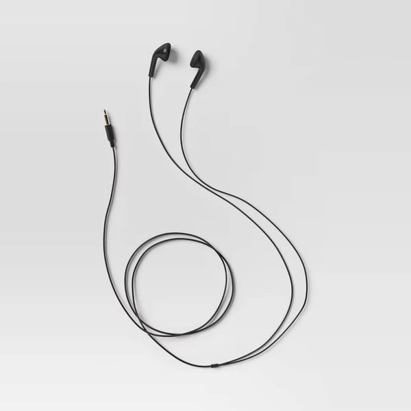 Wired Earbuds Black: 3.5mm Jack In-Ear Headphones, ABS Cushion