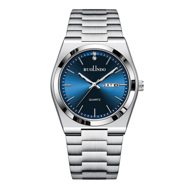 Ultra-thin Butterfly-clasp Steel-band Quartz Mens Watch
