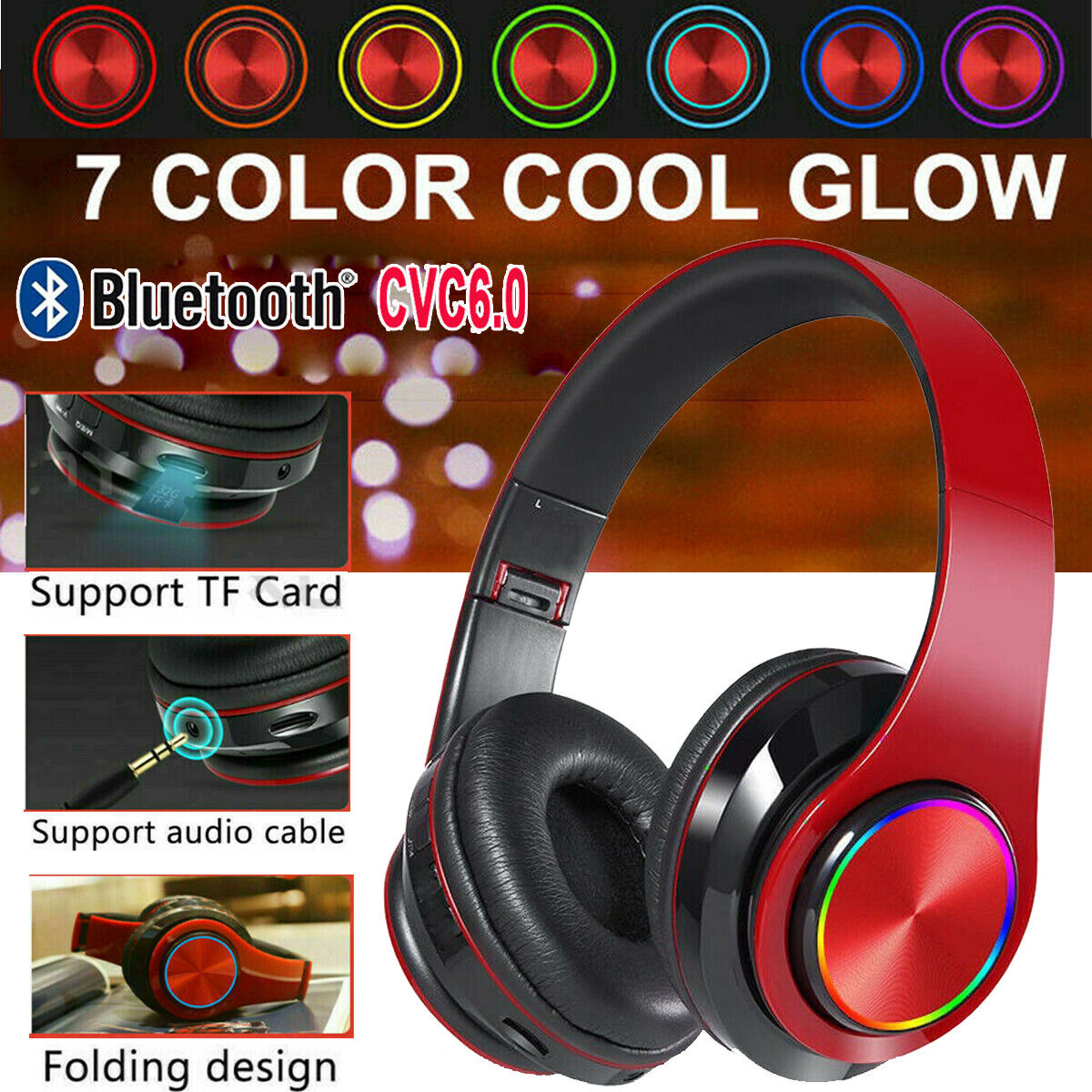 Wireless Bluetooth Headphones Over-Ear Noise Canceling All Devices UK