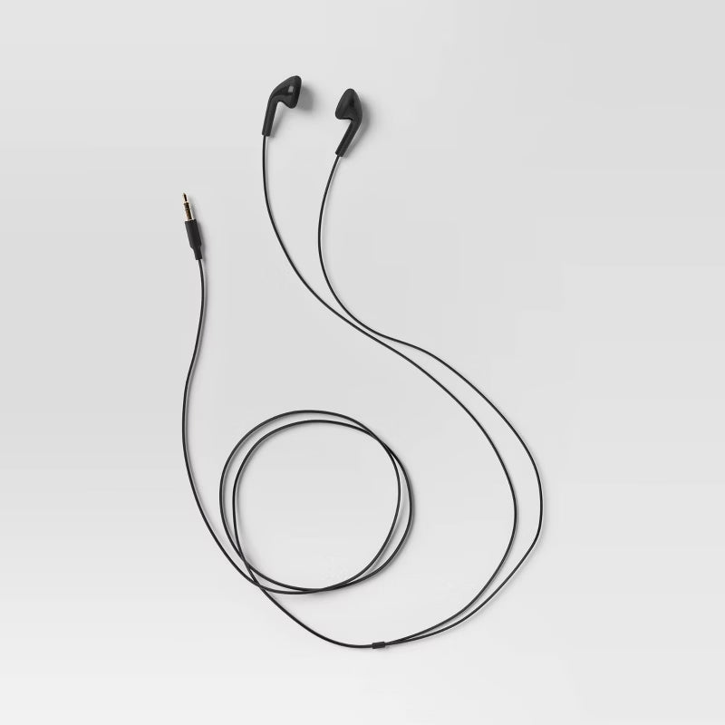 Wired Earbuds Black: 3.5mm Jack In-Ear Headphones, ABS Cushion